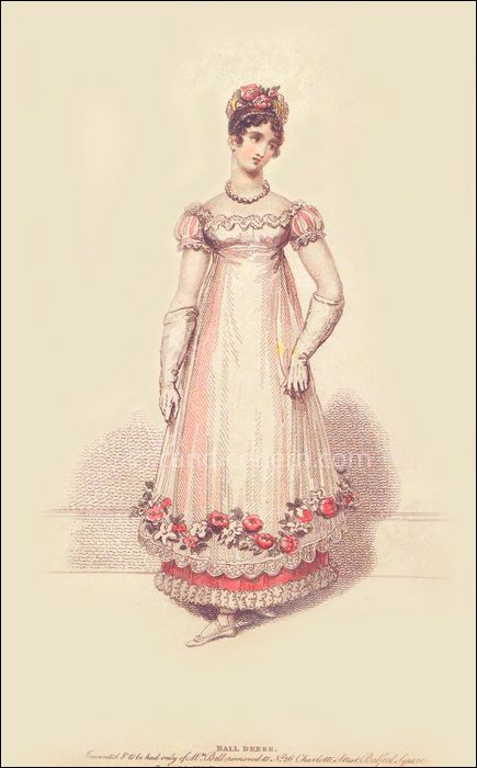 Ball Dress, November 1814 - CandiceHern.com 1810s Fashion, Regency Ball, Empire Clothing, 1820s Fashion, Regency Fashion Plates, Regency Dresses, Regency Clothing, Regency Gown, Regency Era Fashion