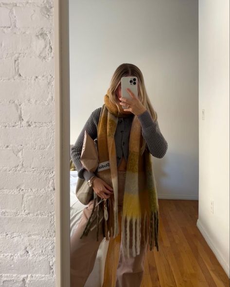 #scarf #scarves #acnestudio #styleblogger #falloutfit #winteroutfit Plaid Scarf Aesthetic, Checkered Scarf Outfit, Big Scarf Outfit Chunky Scarves, Check Scarf Outfit, Patterned Scarf Outfit, Acnestudios Scarf, Big Scarf Outfit, Outfits With Scarf, Plaid Scarf Outfit