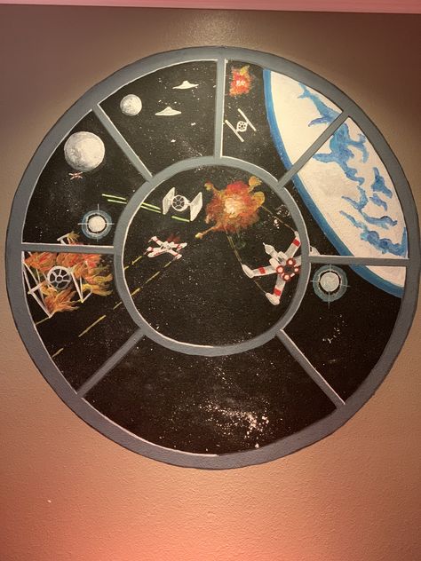 Star Wars Mural Diy, Star Wars Wall Mural Diy, Star Wars Mural Bedroom, Star Wars Wall Painting, Star Wars Wall Mural, Star Wars Mural, Star Wars Office, Star Wars Bathroom, Boy Room Wall Decor