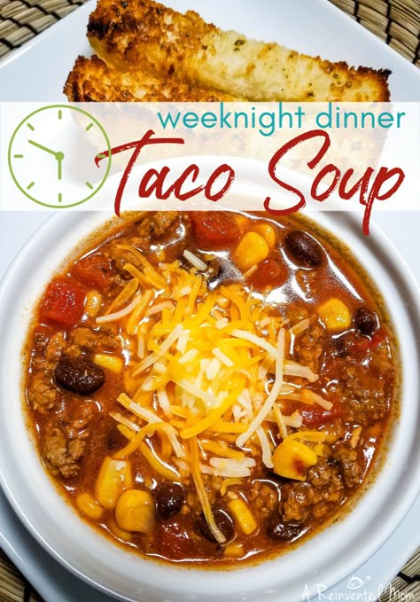 Looking to change up Taco Tuesdays? How about a piping hot bowl of Taco Soup? This longtime family favorite recipe is ideal for busy weeknight dinners. #easyweeknightdinner #souprecipes #tacosoup #easytacosoup Quick And Easy Taco Soup Recipe, Vegetarian Tacos Recipes, Leftover Taco Meat, Taco Tuesday Recipes, Taco Soup Recipe Easy, Easy Taco Soup, Taco Soup Recipe, Slow Cooker Tacos, Classic Recipes