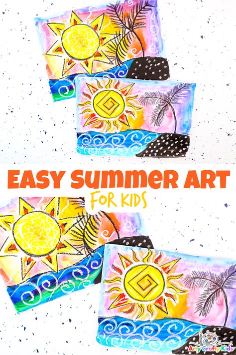 Summer Art Projects For Kindergarten, Watercolor Art Elementary, Watercolor For Kindergarten, Summer Kids Art Projects, Elementary Art Projects Summer, Popsicle Art For Kids, Easy Summer Art Projects For Kids, Summertime Art Projects For Kids, Summer Art Ideas For Kids