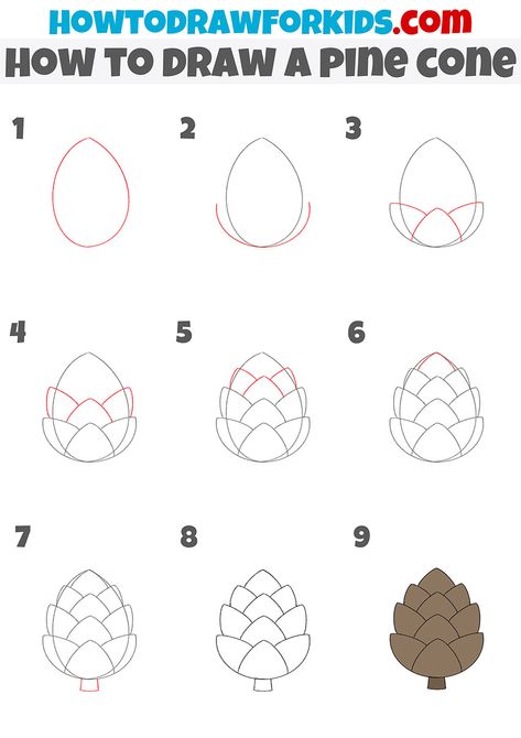 How To Draw Pine Cones Easy, How To Draw A Pine Cone Step By Step, How To Draw A Pinecone Step By Step, How To Draw Pinecones, Pinecone Doodle Easy, Pinecone Doodle, Draw Pinecone, Pine Cone Doodle, Pinecone Drawing Simple