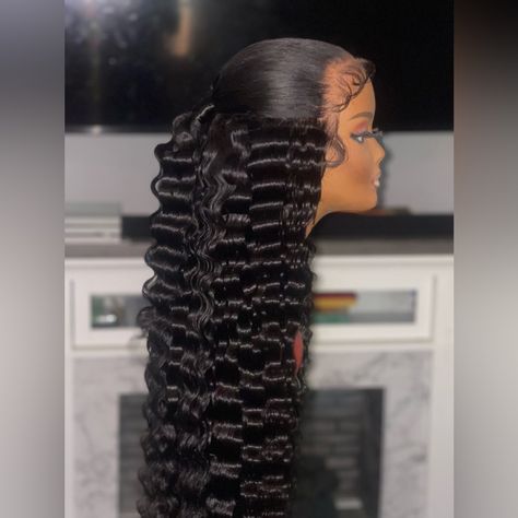 40” Inch 13x6 Hd Lace “Straight” Frontal Wig Crimp Style, Half Down/Ponytail Half Up Half Down Crimps, Wig Crimps, Crimps Wig, Dyed Wig, Straight Frontal Wig, Half Down Ponytail, Down Ponytail, Straight Frontal, Style Wig