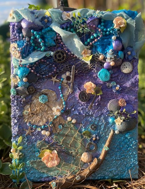 Mystical under the Sea Mermaid Mixed Media Wall/table Art - Etsy Mermaid Collage Art, Beach Art Diy, Mixed Media Canvas Collage, Mermaid Collage, Mermaid Canvas, Mermaid Party Supplies, Sea Mermaid, Canvas Collage, Mermaid Diy