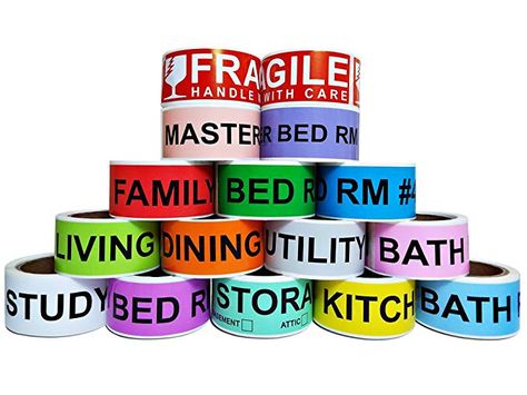 Amazon.com : 800 Count Home Moving Color Coding Labels, 4 Bedroom House + Fragile Stickers, [14 Different Living Spaces + 2 Rolls Handle With Care, 16 Rolls Total, 50 Labels/Roll, 1 Inch Height X 4.5 Inch Width] : Office Products Moving Box Labels, At Home With Nikki, Moving Organisation, Moving Labels, Moving Color, Fragile Label, Organizing For A Move, Family Bed, Moving Blankets