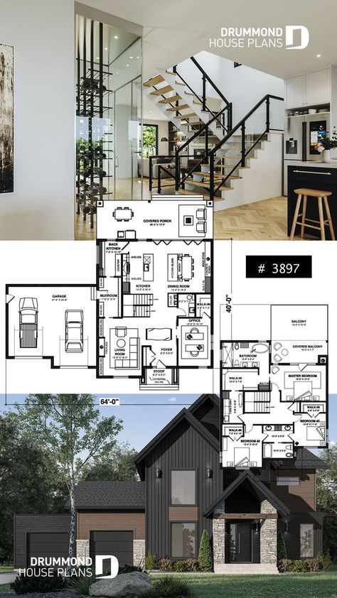 Modern Scandinavian House Plans, Scandinavian House Plans, Modern Scandinavian House, Scandinavian House, Bedroom Dark, Drummond House Plans, Modern House Floor Plans, Modern Floor Plans, House Plans Mansion