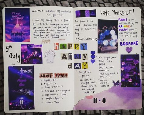 Made this spread for Army Day #bts #btsarmy#bujo#journal#kpopjournal Army Day Bts, Bts Journal Ideas, Bts Diary, Bts Wings Wallpaper, Choco Lava, Anniversary Journal, Bts Journal, Bujo Journal, Bullet Journel