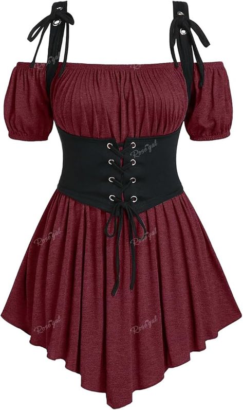 Amazon.com: ROSE GAL Rosegal Women Plus Size Gothic Off The Shoulder Top Set Lacee-up Medieval Renaissance Underbust Corset Top Renaissance Costume Tunic Top(Green_1/1X) : Clothing, Shoes & Jewelry Festival Streetwear, Accessories Gothic, Plus Size Gothic, Pirate Dress, Gothic Costume, Plus Size Halloween Costume, Pirate Outfit, Gothic Boots, Dark Elegance