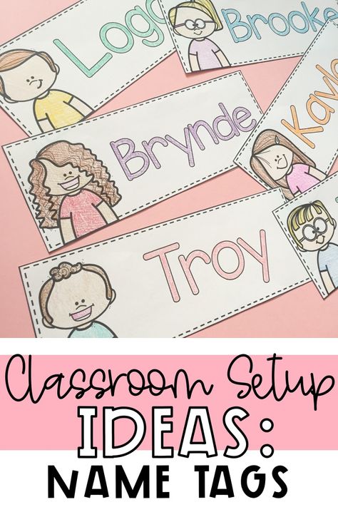 Back To School Name Tags, Kindergarten Name Tags, Classroom Setup Ideas, Preschool Name Tags, How To Spell Words, Classroom Name Tags, Math Fact Games, Kindergarten Names, Student Name Tags