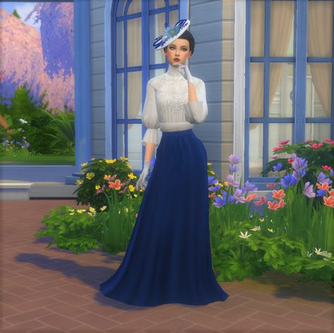 Sims 4 Cc Victorian Clothing, Dresses Sims 4, Sims Victorian, Sims Historical, Makeup Violet, Edwardian Skirt, Medieval Outfit, Sims 4 Decades Challenge, Edwardian Hat