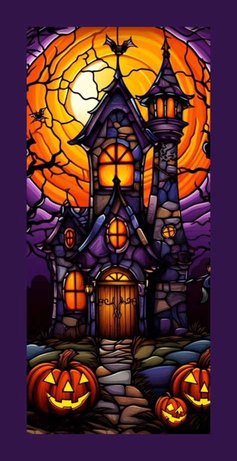 Stained Glass Wallpaper, Halloween Windows, Seasonal Wallpaper, Glass Etching Diy, Halloween Houses, Chaotic Energy, Glass Lanterns, Halloween Wallpaper Cute, Spooky Art