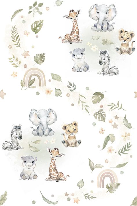 Safari Pattern, Animal Fabric, Kids Background, Baby Wallpaper, Boho Wallpaper, Pastel Designs, Eco Fabric, Jungle Baby, Baby Fabric