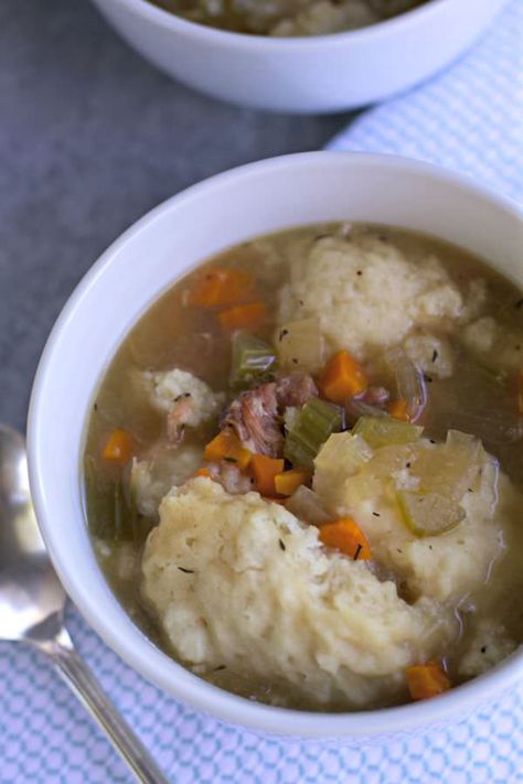 This Ham Hocks and Dumplings soup is nice change from chicken and dumplings. My husband loves chicken and dumplings, so this recipe was another favorite of his. Ham Stew, Ham Hock Recipes, Dumplings Soup, Slow Cooker Soups, Magical Slow Cooker, Ham Hocks, Pork Hock, Winter Foods, Potluck Ideas