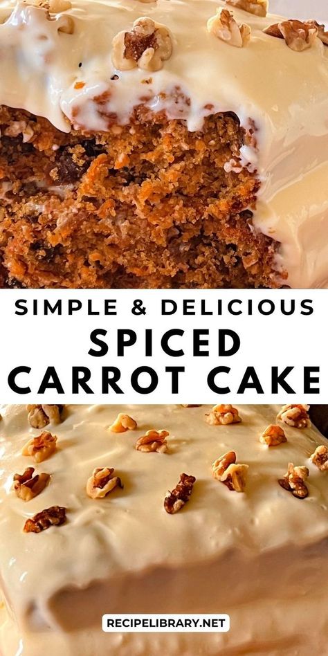 This spiced carrot cake recipe is simple, delicious, and perfect for any occasion. Filled with fresh carrots, cinnamon, nutmeg, and topped with tangy cream cheese frosting, it always turns out amazing! Carrot Cake Frosting Recipe, Simple Carrot Cake Recipe, Carrot Cake Recipe Homemade, Carrot Cake Frosting, Cinnamon Carrots, Spiced Carrot Cake, Carrot Cake Recipe Easy, Fresh Carrots, Carrot Spice Cake