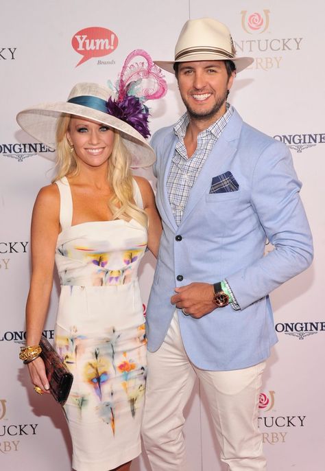 Pin for Later: Hats, Horses, and High Stakes — Stars at the Kentucky Derby!  Luke Bryan and his wife, Caroline Boyer, coordinated their hats in 2013. Derby Outfits For Men, Derby Outfits Men, Kentucky Derby Women, Derby Party Outfit, Caroline Bryan, Kentucky Derby Ideas, Kentucky Derby Attire, Kentucky Derby Dress, Kentucky Derby Outfit