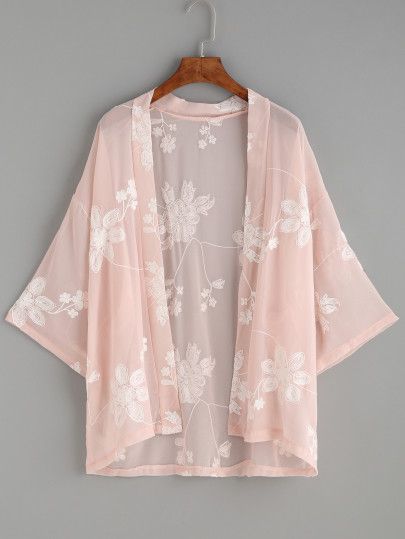 Shop Pink Flower Embroidered Kimono online. SheIn offers Pink Flower Embroidered Kimono & more to fit your fashionable needs. Gilet Kimono, Moda Kimono, Kimono Online, Rok Outfit, Short Sleeve Kimono, Pink Kimono, Mode Kimono, Cardigan Kimono, Floral Print Kimono