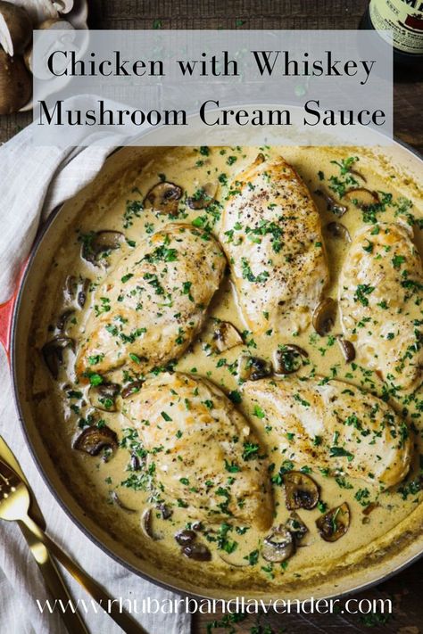 Creamy Bourbon Chicken With Mushrooms, Whiskey Chicken Recipes, Whiskey Chicken, Conscious Eating, Greek Sauce, Food Sauces, Mushroom Cream Sauce, Whiskey Sauce, Chicken Smothered