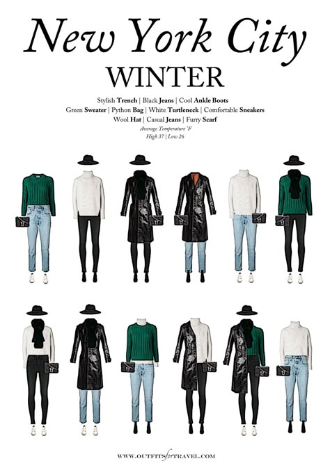 Our goal in creating this NYC packing list is to help you decide what to wear to New York City in the winter. To do this, devised a simple 10-piece NYC winter travel wardrobe. And this New York City winter packing list has got you covered with THE hottest trends to keep you stylish, comfy and warm in New York City this winter. Think lavish leather, metallic knits & statement-making sneakers. And when combined, these help to create fabulous outfits for visiting New York City this holiday season. Nyc Night Outfit, Winter Travel Wardrobe, New York City Winter, New York Winter Outfit, What To Wear In New York, Nyc Winter Outfits, Street Style New York, Outfits New York, Nyc Winter