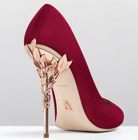 Wedding Style | Shoe: Ralph & Russo Suede & Rose Gold Pump | Red & Rose Gold | Designer Heels | Bridal Heels Ralph And Russo Shoes, Rose Gold Pumps, Fancy Heels, Orange Blossoms, Prom Heels, Red High Heels, Bridal Heels, Fancy Shoes, Shoes Wedding