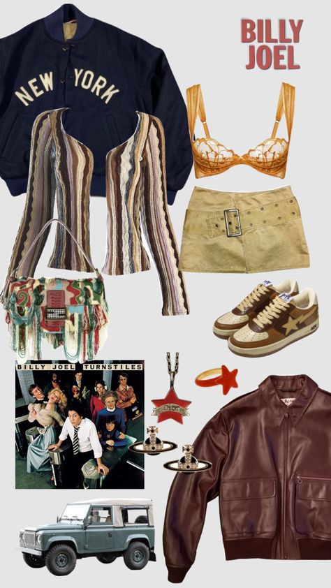 outfit/ #moodboard based on billy joel’s “turnstiles” #billyjoel #newyork #outfit #music Billy Joel Outfit Ideas, Billy Joel Outfit, Billy Joel Concert Outfit Ideas, Billy Strings Concert Outfit, Billy Joel Concert Outfit, Billy Joel Aesthetic, Billy Joel Concert, Stevie Nicks Concert, Girls Vibes