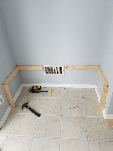 How To Make A Small Bench Entry Ways, Diy Built In Entryway Bench, Diy Front Door Bench, Built In Mudroom Bench Entryway, Diy Benches Entryway, Diy Entryway Bench With Back, Diy Hall Bench With Storage, Easy Diy Mudroom Bench, How To Make A Mudroom Bench