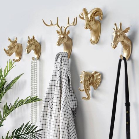 Modern Wall Hooks, Animal Hooks, Animal Head Wall, Jewelry Hooks, Wall Mounted Hooks, Decorative Wall Hooks, Gold Animals, Bag Hook, Hat Hooks