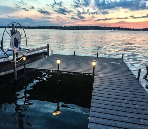 LED Solar Pathway Lights on a dock. Dock lights for a lake house. Lake house dock lights. Lit dock at night. Outdoor light ideas for a dock. #Dock #light #ideas House Must Haves, Lake House Backyard, Lake House Dock, Lake Landscaping, Outdoor Lighting Ideas, Home Decor Apartment, Lake Dock, Dock Lighting, Home Decor Painting