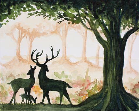 ART PRINT - 8x10 Giclee of Original Watercolor Painting by Jessi Lynn - Woodland Deer Family - Nature Animal Deer Hunting Buck Tree Trees. $19.95, via Etsy. Family Watercolor, Acrylic Inspiration, Buck Hunting, Tattoo Animal, Watercolour Ideas, Animal Family, Family Nature, Deer Tattoo, Deer Painting