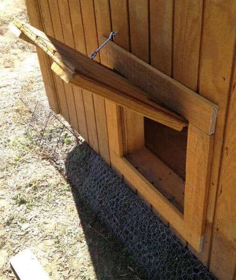 18 DIY Chicken Coop Door Ideas Diy Door Chicken Coop, Solar Chicken Coop Door, Diy Door For Chicken Coop, Chicken Door Diy, Chicken Coop Window Ideas, Diy Chicken Run Door, Doors For Chicken Coop, Coop Doors Ideas, How To Build A Chicken Coop Door