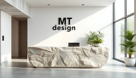 Reception Desk design ideas Creative Reception Desk Design, Reception Desk Design Ideas, Stone Reception, Stone Reception Desk, Desk Design Ideas, Reception Desk Design, Carved Stone, Design Competitions, Reception Desk