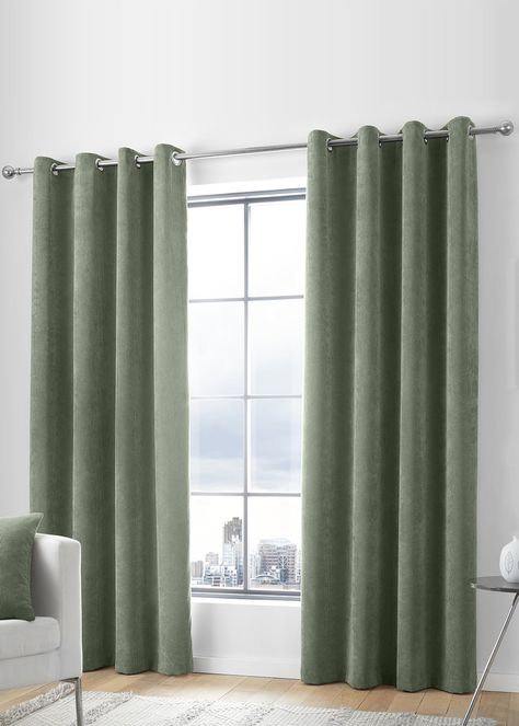 Curtina Kilbride Eyelet Curtains – Khaki – Matalan Eyelet Rings, Curtains Home, Eyelet Curtains, Light Filter, Buy Home, George At Asda, Chenille Fabric, Front Room, Curtains With Blinds