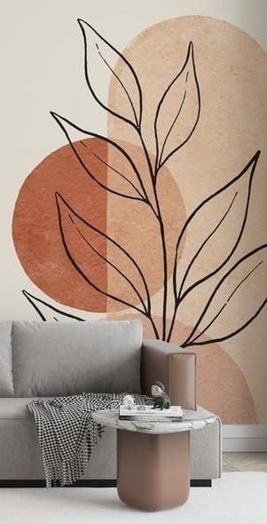 Simple Boho Wall Art, Boho Paint Designs, Simple Green Wall Mural, Wall Painting Ideas Living Room Interior Design, Wall Paint Designs Creative Art Ideas Living Room, Boho Wall Paint Ideas, 60s Wall Mural, Boho Wall Murals Painted Bedroom, Naturalistic Interior Design