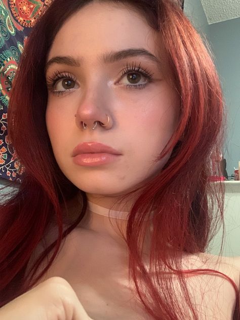 Red Hair Septum Piercing, Septum And Nose Piercing Aesthetic, Red Hair Nose Piercing, Types Of Septum Rings, All 3 Nose Piercings, Nose Ring And Septum Piercing Together, Septum With Nose Ring, Septum Hoop Piercing, Coquette Nose Piercing