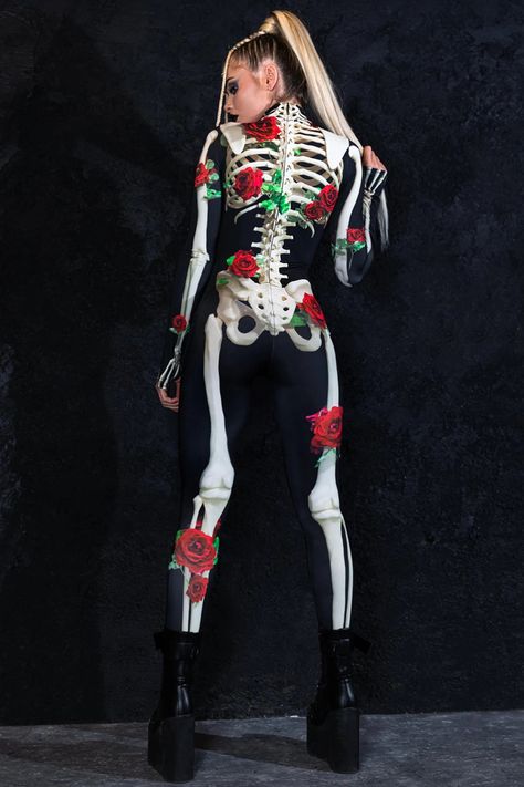 Female Skeleton Costume# Sexy Halloween Costume, Adult Costume#halloween outfit, halloween skeleton costume# Sexy halloween outfit#Day of the Dead# costume with roses# Skeleton Bodysuit# Glow in the Dark# Halloween Party#Halloween Costume for Women. Female Skeleton Costume, Dark Halloween Party, Skeleton Costume Women, Female Skeleton, Skeleton Bodysuit, Halloween Costume For Women, Dead Costume, Skeleton Halloween Costume, Costume For Women