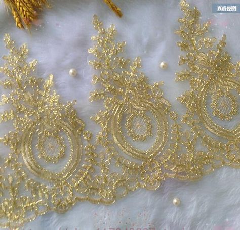 1 yards Lace Trim Gold Embroidery Flower Floral Wedding Bridal 11.8" width Gold Lace Fabric, Lace Fabric Diy, Floral Wedding Dress, Embroidered Lace Fabric, Wedding Fabric, Gold Embroidery, Gold Lace, Lace Weddings, Gold Flower