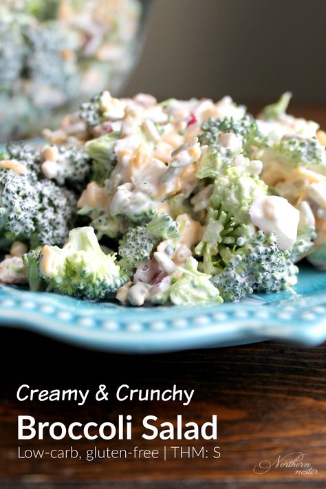 This creamy & crunchy broccoli salad is perfect for Summer barbecues, or you can enjoy it as a stand alone, high-protein THM S meal! Thm Salads, Crunchy Broccoli Salad, Thanksgiving Vegetables Side Dishes, Cappuccino Cheesecake, Thanksgiving Vegetable Sides, Raisin Salad, Tiramisu Trifle, Crunchy Broccoli, Creamy Broccoli Salad