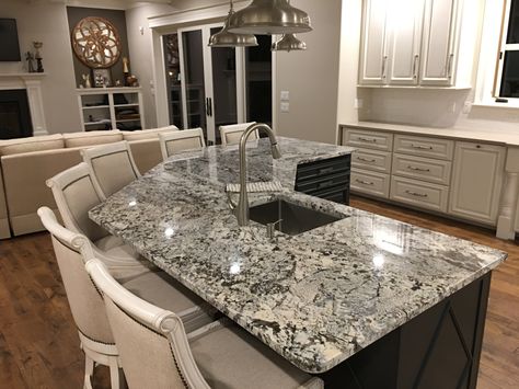 Island BM wrought iron. Walls SW Accessible Beige. Trim SW Alabaster.    Granite is Lennon. Counter stools are Kent from Frontgate. Bm Wrought Iron, Accessible Beige Trim, Sw Accessible Beige, Lennon Granite, Sw Alabaster, Kitchen Built In, Beige Trim, Accessible Beige, Pretty Kitchen