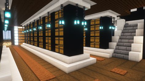 Minecraft Interior Design Storage Room, Storage Building House Minecraft, Minecraft Mega Storage Room, Minecraft Storage Design Ideas, Minecraft Bases Underground, Storage Unit Minecraft, Minecraft Storage Room Ideas Exterior, Modern Base Minecraft, Storage Ideas For Minecraft