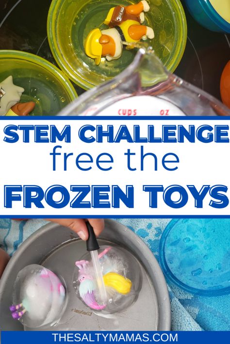 Ice Stem Activities, Disney Steam Activities, Preschool Stem Activities Summer, Ice Kids Activities, Frozen Toys In Ice Activity, Frozen Toys In Ice, Ice Activities For Preschool, Ice Activities For Toddlers, Stem Ideas For Kids