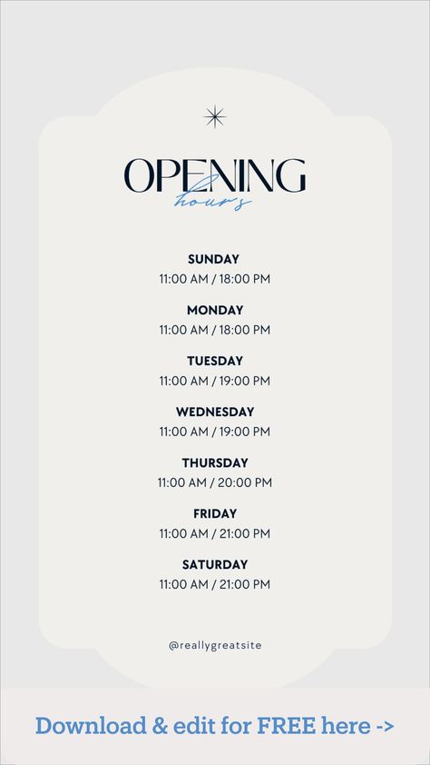 Opening Hours Template, Instagram Storie, Blue Minimalist, Opening Hours, Instagram Story Template, Story Template, Free Templates, White Blue, Instagram Story