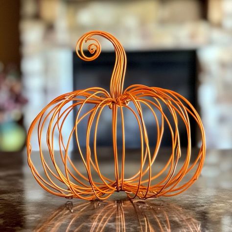 Wire Pumpkin, Old Glass Bottles, Pumpkin Craft, Artificial Foliage, Small Pumpkins, Fall Crafts Diy, Nature Inspired Decor, Pumpkin Crafts, Burlap Ribbon