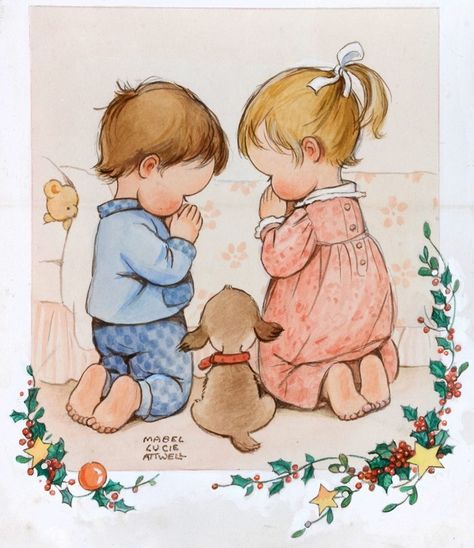 Mabel Lucie Attwell (1879-1964)  —  A Christmas Prayer  (735x850) Sara Key, Sarah Key, Sara Kay, Holly Hobby, Christmas Prayer, Children Praying, 3d Sheets, Postal Vintage, Sarah Kay