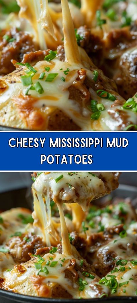 Cheesy Mississippi Mud Potatoes Mississippi Mud Potatoes, Cheesy Potatoes Recipe, Thanksgiving Food Sides, Mississippi Mud, Lunch Appetizers, Potato Recipes Side Dishes, Potato Side Dishes, Easy Casserole Recipes, Potato Dishes