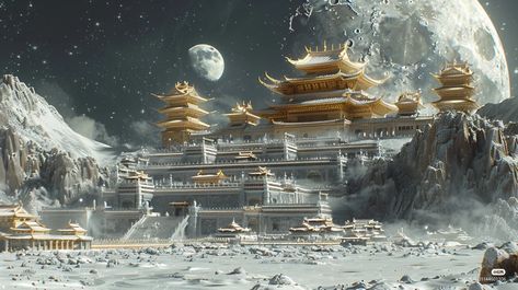 Palace Concept Art, Mystical Kingdom, Floating Palace, Chinese Palace, Fantasy City Map, Chinese New Year Greeting, Mansion Designs, Mystical Places, Yangzhou