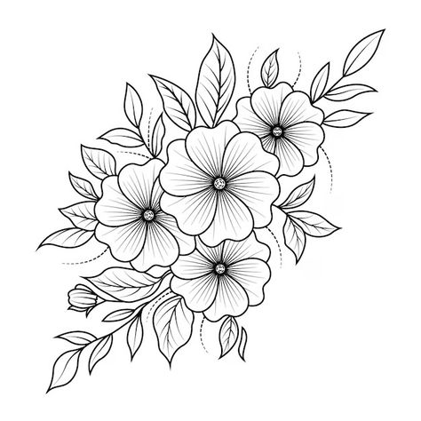 Flower Bouquet Drawing, Flower Line Drawings, Flower Drawing Design, Flower Sketches, Hand Drawn Flowers, Flower Coloring Pages, Flower Tattoo Designs, Black And White Drawing, Mehndi Designs For Hands