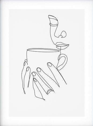 Line Art Design Coffee, Coffee Cup Line Art, Coffee Line Drawing, Coffee Line Art, Stunning Tattoos, Line Animation, Coffee Doodle, Embroidered Canvas Art, Coffee Tattoos