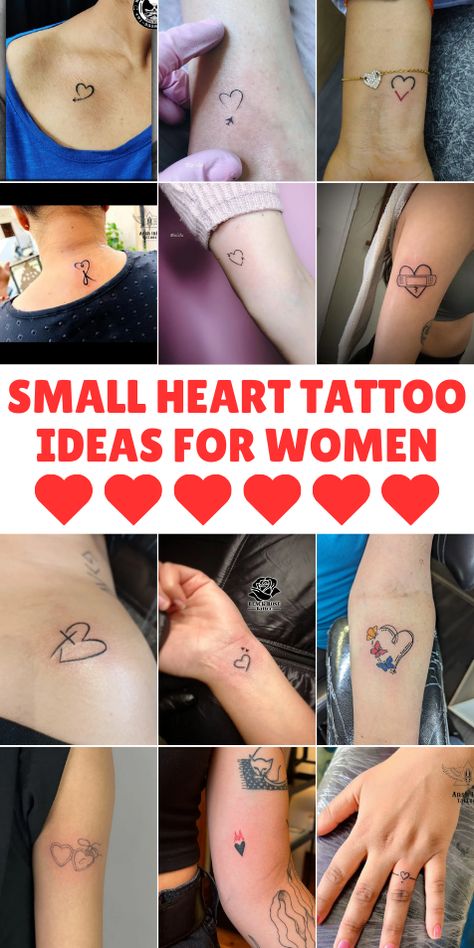 Discover adorable small heart tattoos that add a touch of sweetness and symbolism to your look. Perfect for women who want a subtle yet meaningful design, these tiny hearts can be placed on the wrist, ankle, or collarbone for a delicate touch. Whether you choose a simple outline, filled heart, or add personal details like initials, these tattoos are a beautiful way to express love, joy, or cherished memories. Ideal for a timeless, minimalist style that says a lot with a little. Small Love Heart Tattoo Design, Simple Small Heart Tattoos, 3 Heart Tattoo With Initials, Heart And Wings Tattoo Design, Red Heart Tattoo Black Women, Simple Heart Tattoos For Women, Tattoos For Heart Conditions, Hearts With Flowers Tattoo, Red Heart Tattoo Designs