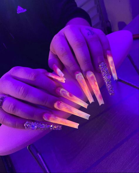 Glow In The Dark Nails Acrylic, Glow In Dark Nails, Glow In The Dark Nails, Thermal Nails, Dark Nail, Dope Nail Designs, Glow Nails, Long Square Acrylic Nails, Jelly Nails