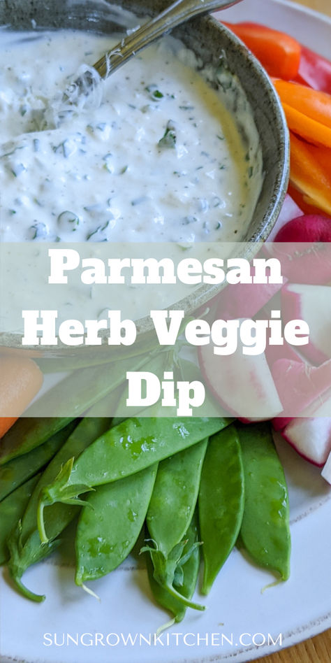 Parmesan Herb Dip is the easiest homemade dip for raw veggies! In under 10 minutes, you can ditch your store-bought ranch for this delicious yogurt based dip with fresh herbs and bold flavor!  This creamy herb dip is perfect for parties or just to keep in the fridge for healthier snacking! Dip For Vegetables Tray, Raw Vegetables Snacks, Vegan Dips For Parties, Easy Vegetable Dip, Veg Dip, Vegetable Dipping Sauce, Dip For Vegetables, Veggie Dips, Healthy Veggie Dip