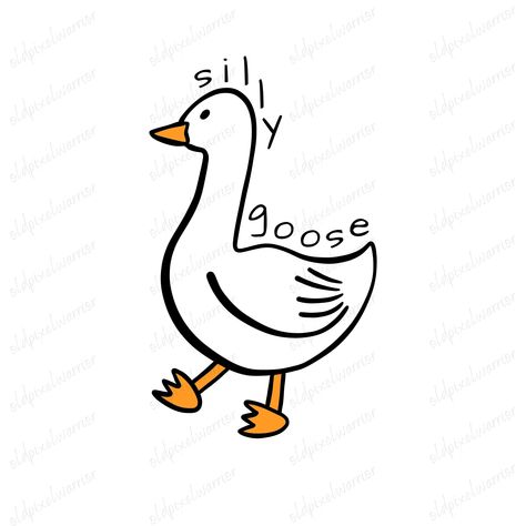 Goose Clipart Cute, Goose Cute Drawing, Easy Goose Drawing, Silly Goose On The Loose, Goose Drawing Simple, Silly Goose Drawing, Goose Outline, Goose Doodle, Goose Silhouette